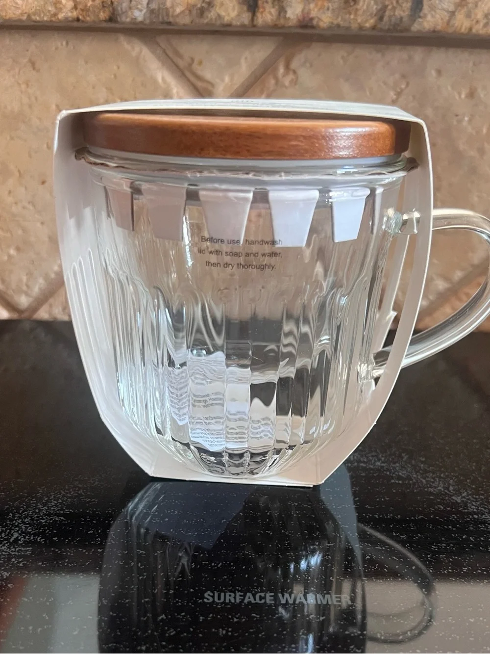 Hearth & Hand Glass Tea infuser Mug with Wood-Style Lid 15oz